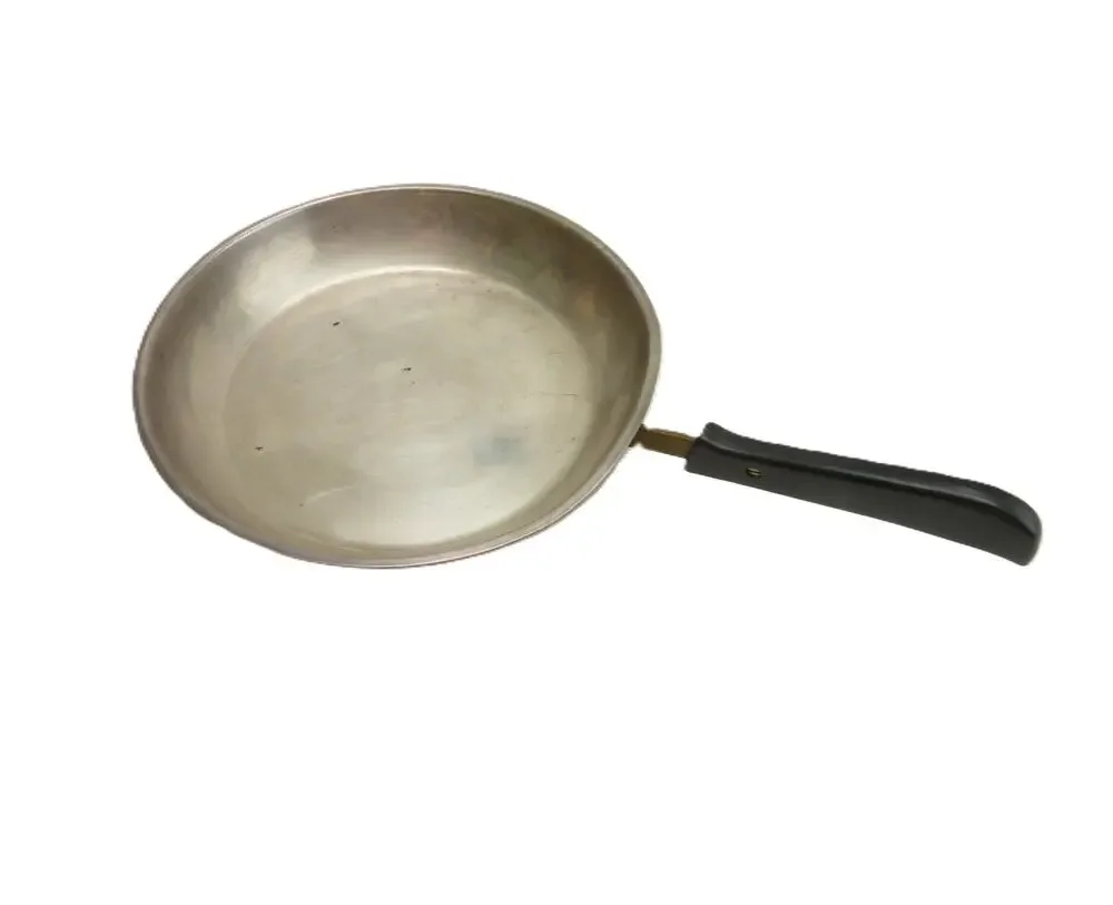 Vintage Copper Pan Tin Lined Skillet Brass Handle Switzerland 10.5 inch